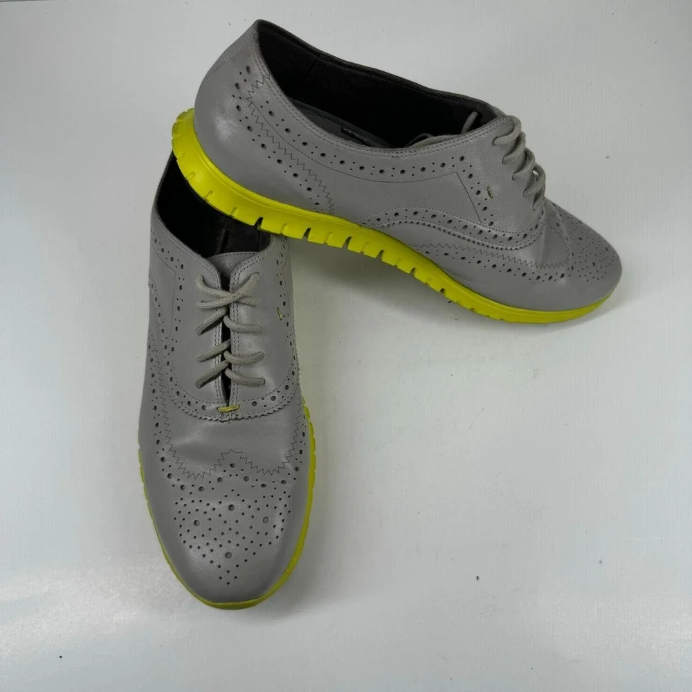 Cole Haan ZEROGRAND Women's 10.5B Grey/Neon Leather Wingtip Oxford Shoes W02698